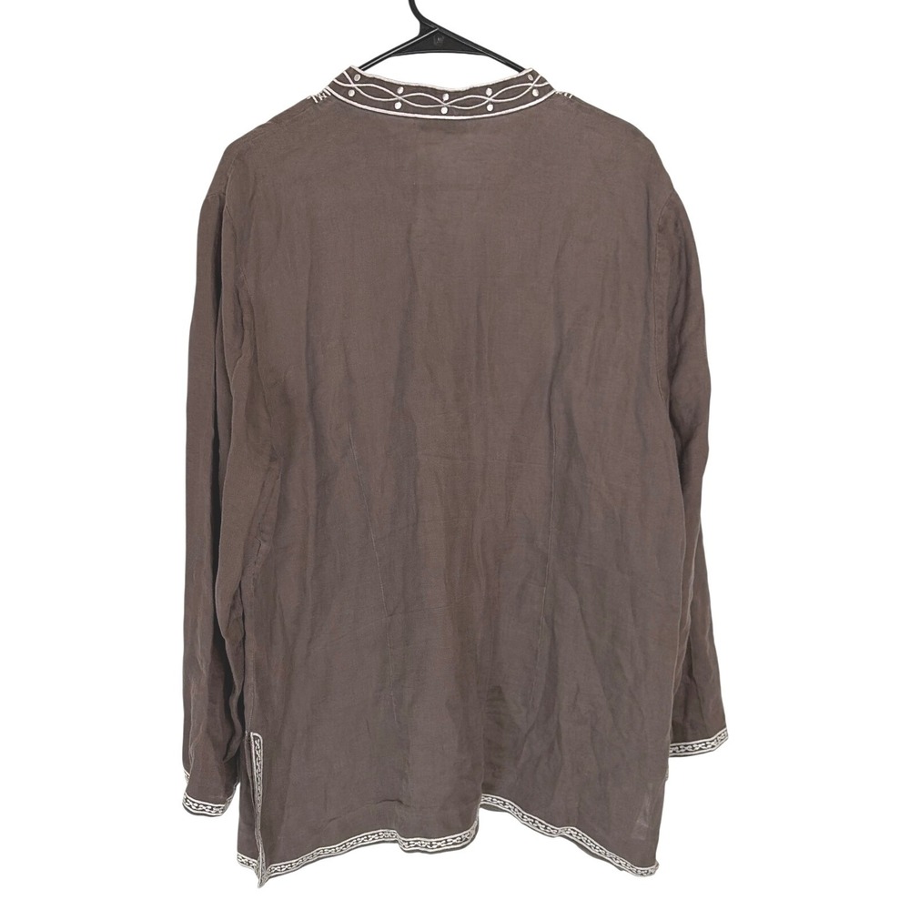 Charter Club Womens Linen Tunic Embroidered 16W Brown Boho‎ Coastal Earthy - Picture 2 of 5